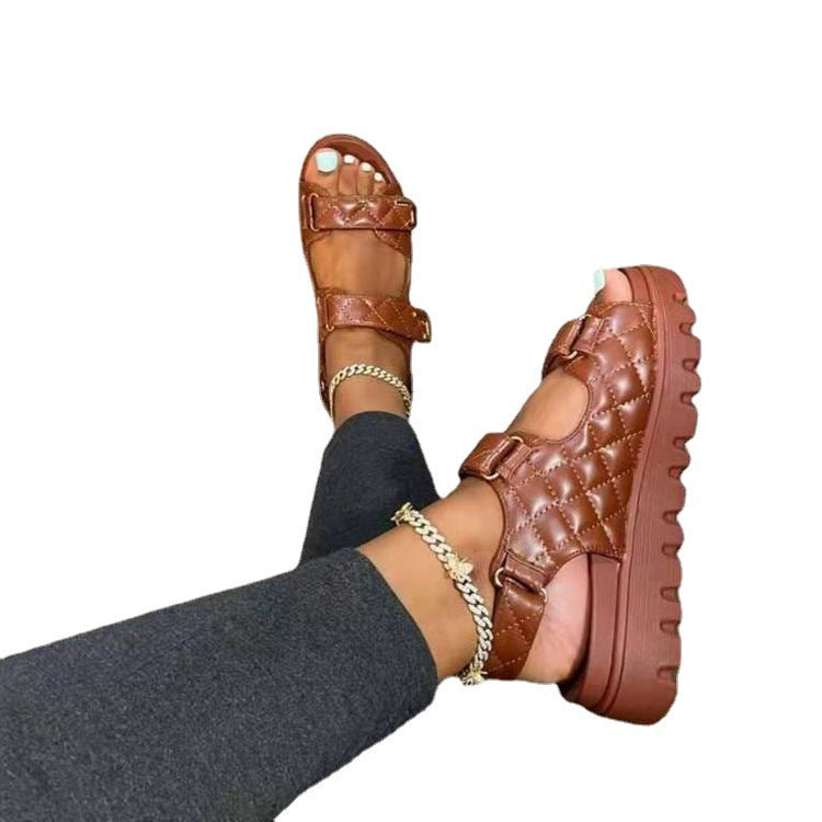 Brown quilted platform sandals for every occasion with adjustable straps and thick sole