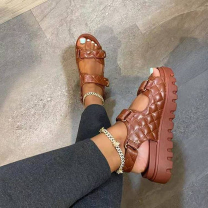 Brown quilted platform sandals for every occasion with adjustable straps and chunky soles