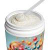 Premium collagen peptides food supplement powder in a container with a scoop for easy use