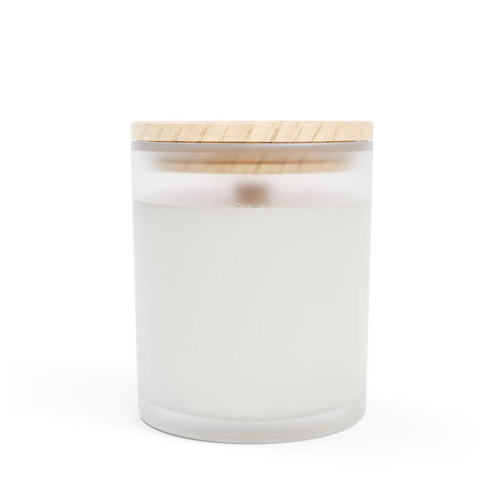 Relaxing lavender candle in a frosted glass jar with a wooden lid for soothing ambiance