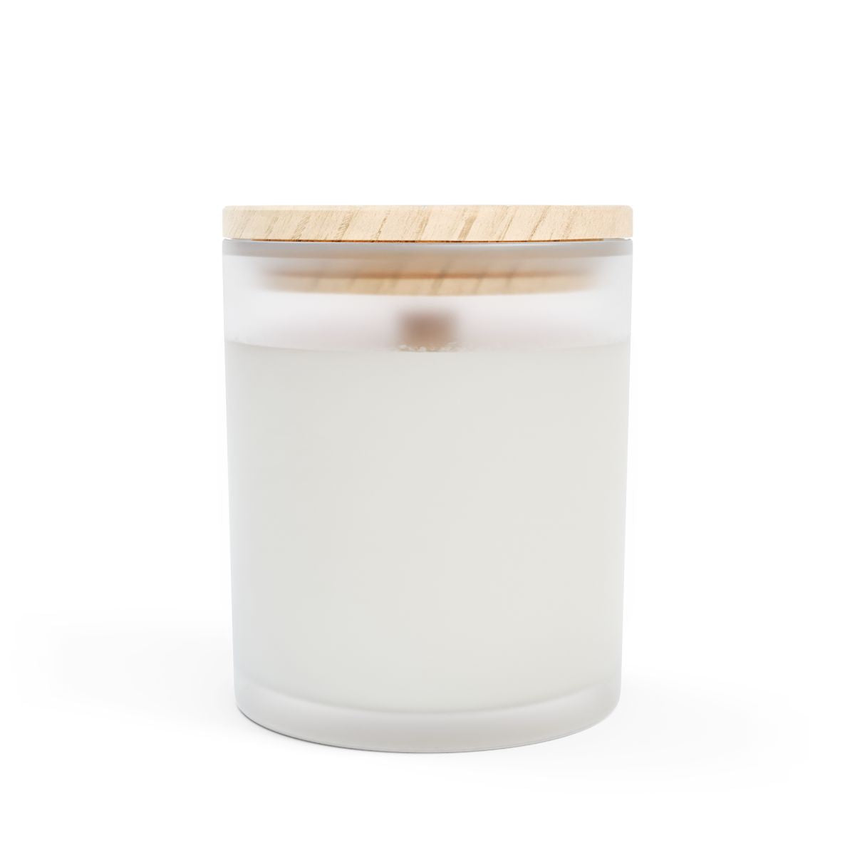 Relaxing lavender candle in a frosted glass jar with a wooden lid for soothing ambiance
