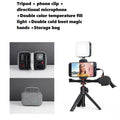 Portable desktop extension tripod with phone clip, directional microphone, fill light, and storage bag mobile phone tripod for vlogging