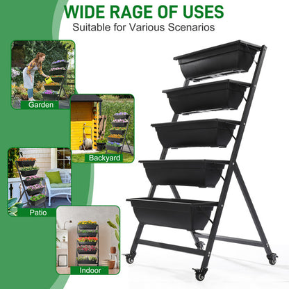 Stackable garden beds on a mobile frame for versatile indoor and outdoor gardening use