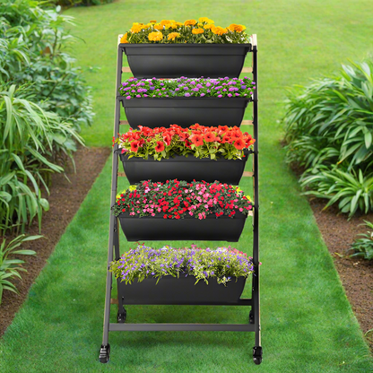 Sheila Merchandise stackable garden beds designed for easy gardening with vibrant flowers in each tier