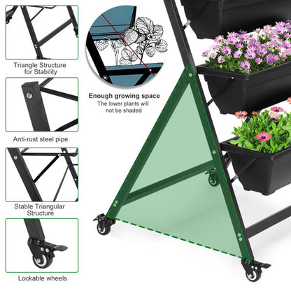 Sheila Merchandise stackable garden beds with triangular structure and lockable wheels for easy mobility