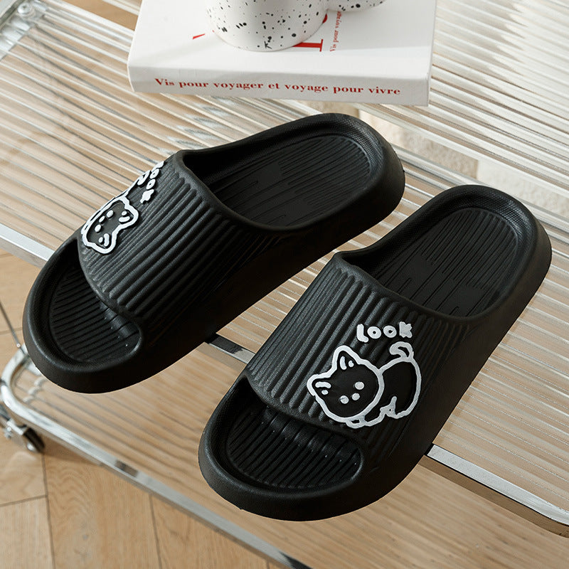 Sheila Merchandise cute cat slippers for women summer home shoe stylish non-slip footwear in black