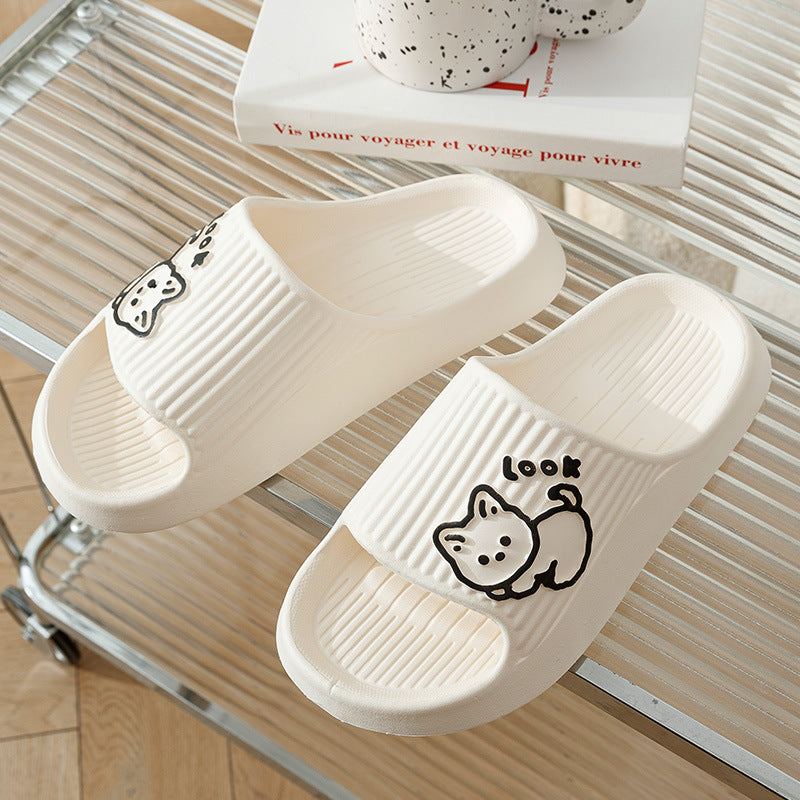 Sheila Merchandise cute cat slippers summer women home shoe with stylish non-slip footwear design in white