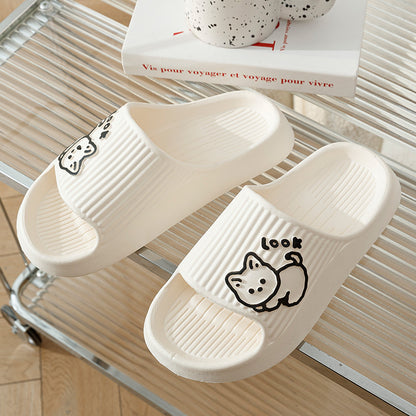 Sheila Merchandise cute cat slippers summer women home shoe with stylish non-slip footwear design in white