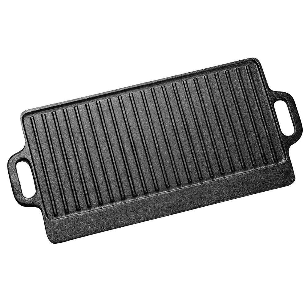Sheila Merchandise cast iron oven camping set rectangular grill pan with handles and ridged surface