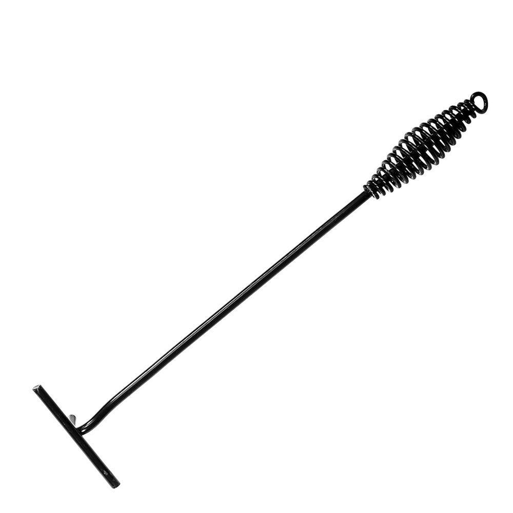 Black metal poker tool with spring handle for cast iron oven camping set use