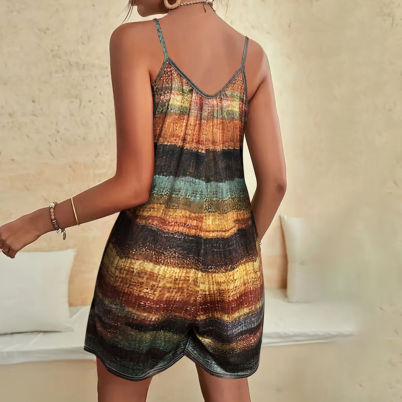 Sheila Merchandise casual sleeveless jumpsuit for women with multicolor striped design and thin straps