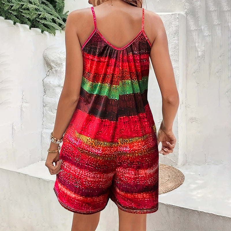 Sheila Merchandise casual sleeveless jumpsuit for women in vibrant red and green stripes with adjustable straps
