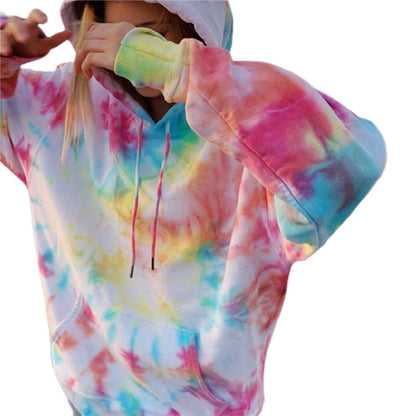 Sheila Merchandise casual tie-dye pullover hoodie with multicolor vibrant design and front pocket
