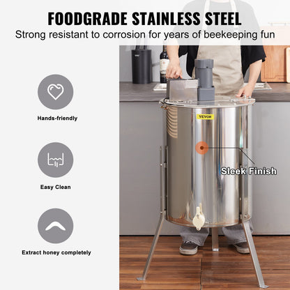 Foodgrade stainless steel honey extractor with sleek finish and corrosion resistance for beekeeping