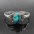 Sheila Merchandise vintage turquoise bracelet for women with engraved silver band and floral detailing