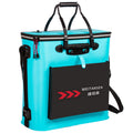 Sheila Merchandise foldable fishing bucket in blue with black handles and front storage pocket