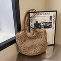 Sheila Merchandise women's summer fashion shoulder bag woven tote with brown leather straps
